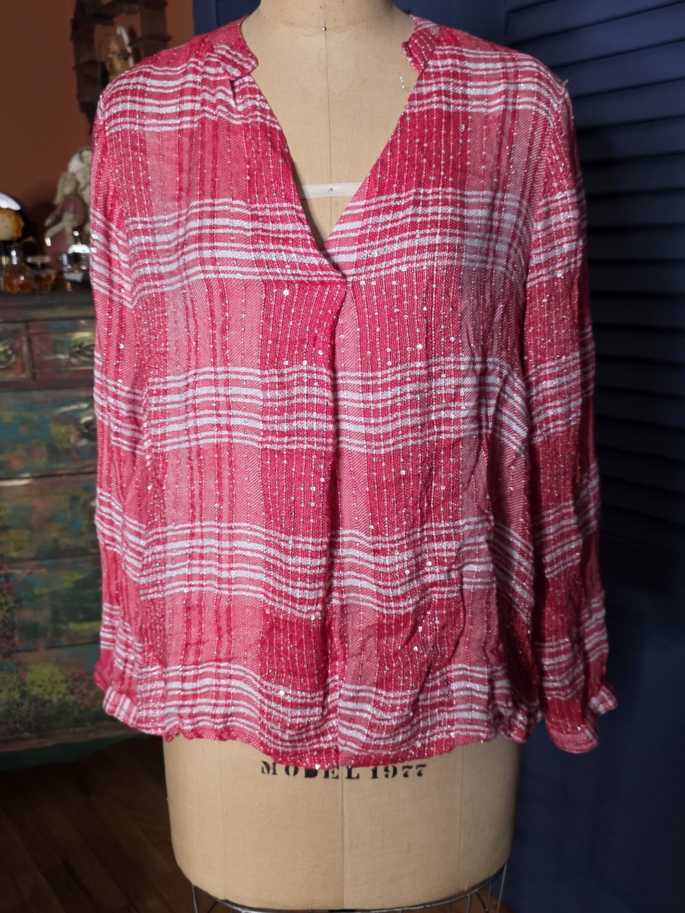 Jennifer Lopez Pink Plaid V-Neck Tunic